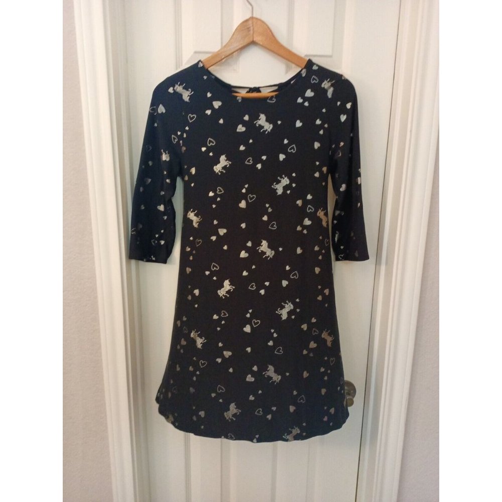 Girls Justice Shimmer Unicorn/Heart Print Flowy Dress Size 16/18